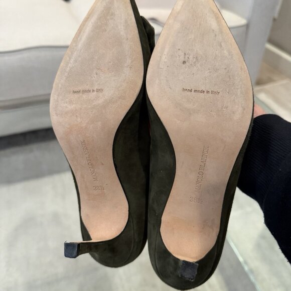 Manolo Blahnik Olive Suede Pointed Toe Stiletto Pumps - Picture 5 of 5